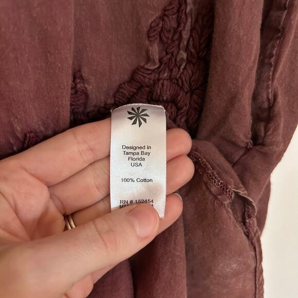 Kyla Seo Anthropologie Embroidered Shirt Dress Women’s Small Burgundy Bohemian - Picture 8 of 12
